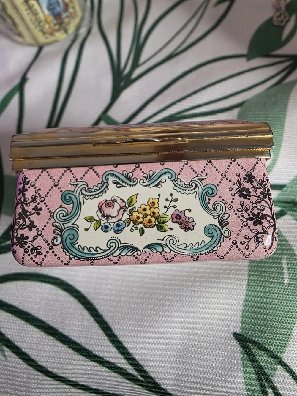 Vintage Halcyon Days Enamels Floral Trinket Box Pink Bilston Battersea England